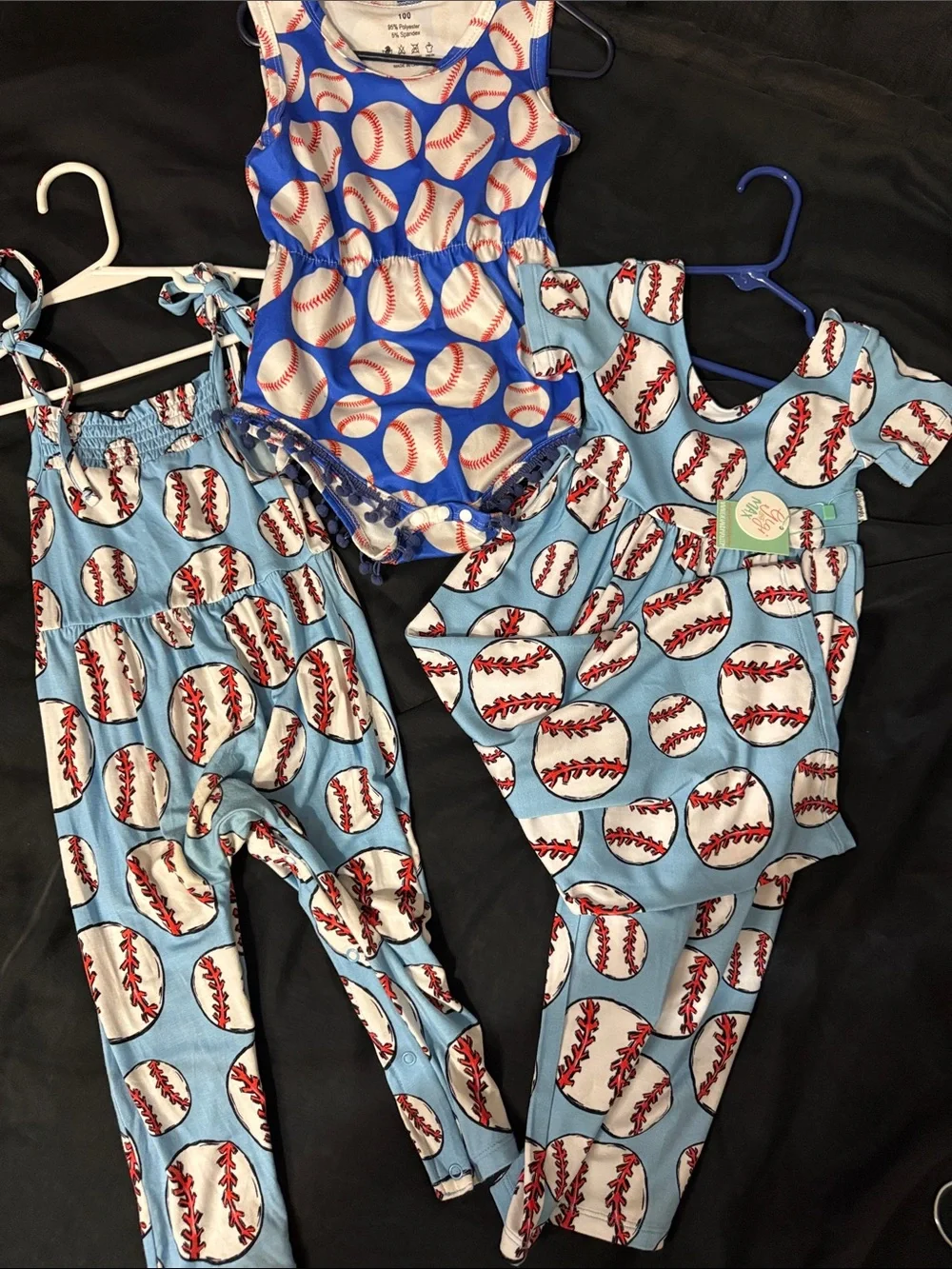 2 Gigi& Max Baseball Rompers and a Blue Baseball-Print Kids One-Piece Romper